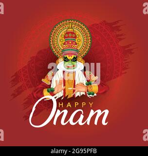 Kerala Festival Happy onam mit kathakali Gesicht, Verwendung für Poster, Flyer, Banner Stock Vektor