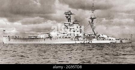 HMS Ramillies. Ein Super-Dreadnought-Schlachtschiff der Revenge-Klasse. Von British Warships, veröffentlicht 1940 Stockfoto