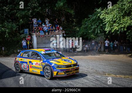 18 Tommaso CIUFFI (ITA), Nicolo GONELLA (ITA), Volkswagen Polo GTI R5, Aktion während der FIA ERC Rally di Roma Capitale 2021, 3. Runde der FIA European Rally Championship 2021, vom 23. Bis 25. Juli 2021 in Roma, Italien - Foto Alexandre Guillaumot / DPPI Stockfoto