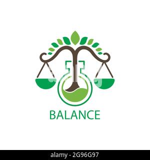 Das Logo des Umweltlabors ist ein farbiger Reagenzglas mit einem grünen Baum auf weißem Hintergrund Stock Vektor