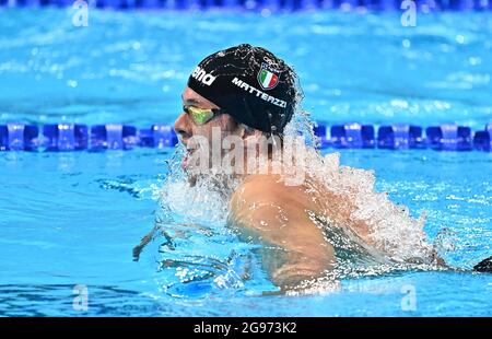 Tokio, Japan. Juli 2021. Schwimmen. Tokyo Aquatics Center. 2-1, 2 chome. Tatsumi. Koto-ku. Tokio. Pier Andrea Matteazzi (ITA) in der Vorrunde der Herren 400m Einzelmedley. Kredit Garry Bowden/Sport in Pictures/Alamy live News Kredit: Sport in Pictures/Alamy Live News Stockfoto