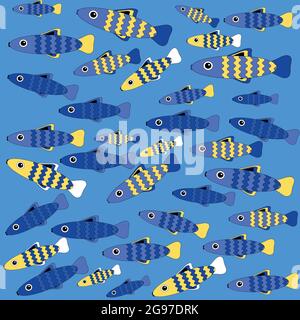 vektor-Muster mit niedlichen bunten Zierfischen. Lustige mehrfarbige Hintergrund, Meer Textur Stock Vektor