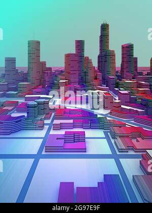 Abstrakt rosa blau low-poly Stadt. 3d-Rendering Stockfoto