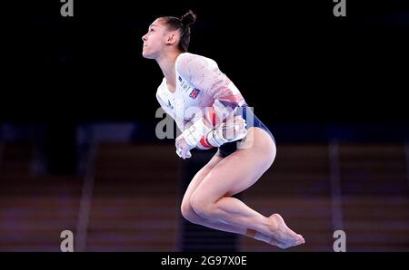 Die britische Amelie Morgan ist am zweiten Tag der Olympischen Spiele in Tokio 2020 in Japan während der Women's Qualification Subdivision 2 im Ariake Gymnastic Center in Aktion. Bilddatum: Sonntag, 25. Juli 2021. Stockfoto