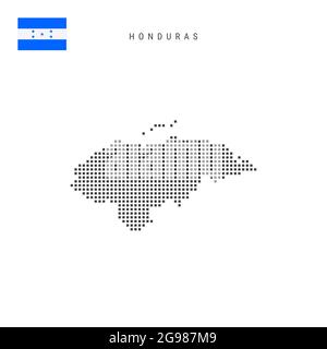 Quadratische Punkte Musterkarte von Honduras. Honduranische gepunktete Pixelkarte mit isolierter Nationalflagge auf weißem Hintergrund. Vektorgrafik. Stock Vektor