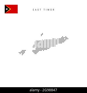 Karte mit quadratischen Punkten von Osttimor. Timor-Leste gepunktete Pixelkarte mit Nationalflagge auf weißem Hintergrund isoliert. Vektorgrafik. Stock Vektor