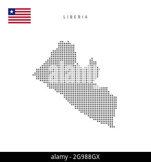 Karte mit quadratischen Punkten von Liberia. Liberianische gepunktete Pixelkarte mit isolierter Nationalflagge auf weißem Hintergrund. Vektorgrafik. Stock Vektor