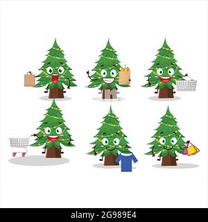 Ein reicher weihnachtsbaum Maskottchen Design-Stil gehen einkaufen. Vektorgrafik Stock Vektor
