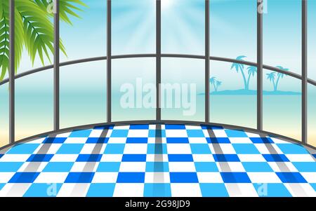 Sonnenlicht an den runden Fenstern des Bungalows am Strand im Sommer Stock Vektor