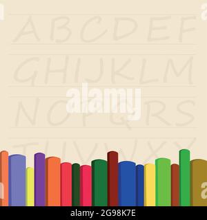 Satz von bunten Filzstiften auf dem Hintergrund des englischen Alphabets - Vektor-Illustration Stock Vektor