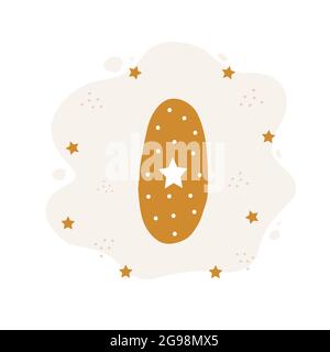 Zahl Null im Boho-Stil. Niedliches Doodle-Element für Geburtstagskarte Vorlage. Skandinavische Vektorgrafik Stock Vektor