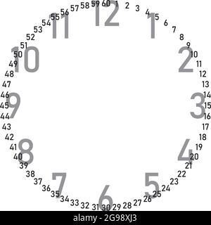 Zifferblatt graue Zahlen für Stunden und schwarze Zahlen für Sekunden auf transparentem Hintergrund Designer geschnitten Stock Vektor