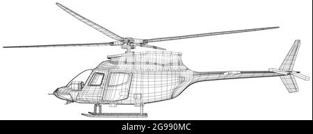 Vektordarstellung Hubschrauber. Drahtrahmen-Vektor, Lufttransport. EPS10-Format. Hubschrauber auf weißem Hintergrund. Vektor aus 3d erstellt Stock Vektor