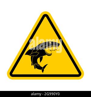 Achtung Shark. Vorsicht Meeresraubtier. Gelbes Dreieck-Straßenschild. Stock Vektor