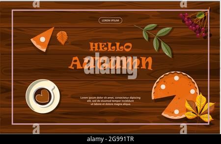 Bright Vektor Herbst Umsatz Banner.Hallo Herbst.Werbung, Shopping Rabatt Promotion.Flat Design Illustration.Template Hintergründe mit Puppenkuchen Stock Vektor