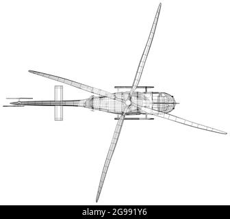 Vektordarstellung Hubschrauber. Drahtrahmen-Vektor, Lufttransport. EPS10-Format. Hubschrauber auf weißem Hintergrund. Vektor aus 3d erstellt Stock Vektor