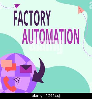 Konzeptunterschrift Fabrikautomation. Geschäftsidee automatischer Betrieb und Steuerung von Maschinen oder Prozessen Internet Network Drawing mit bunten Stockfoto