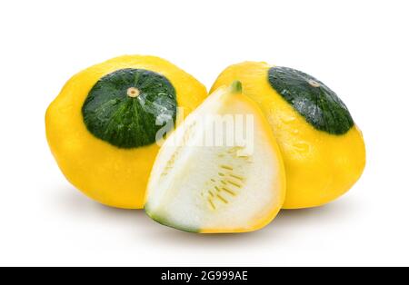 patty Pan Patisson Squash auf weißem Hintergrund Stockfoto