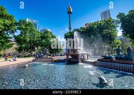 SYDNEY - 19. AUGUST 2018: Archibald Fountain im Hyde Park Stockfoto