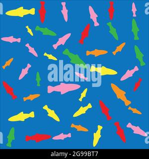 vektor-Muster mit niedlichen bunten Zierfischen. Lustige mehrfarbige Hintergrund, Meer Textur Stock Vektor