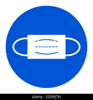 Gesichtsmaske erforderlich oder tragen Sie ein Symbol für ein rundes Warnzeichen für Gesichtsmaske. Vektorbild. Stock Vektor