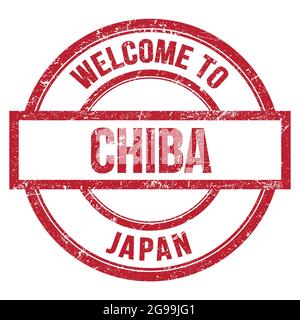 WILLKOMMEN BEI CHIBA - JAPAN, Worte auf rotem runden einfachen Stempel geschrieben Stockfoto