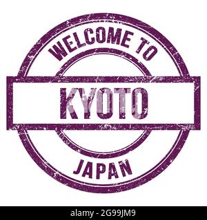 WILLKOMMEN IN KYOTO - JAPAN, Worte auf violett rund einfachen Stempel geschrieben Stockfoto