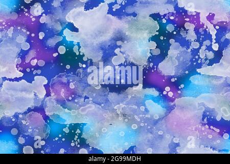 Space blau Aquarell Splash nahtlose Muster Stockfoto