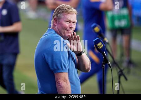 24. Juli 2021, Sant Joan Despi, Spanien: Ronald Koeman während des Vorsaison-Freundschaftsspiel zwischen dem FC Barcelona und dem FC Girona im Johan Cruyff Stadium in Sant Joan Despi, Spanien. (Bild: © David Ramirez/DAX via ZUMA Press Wire) Stockfoto