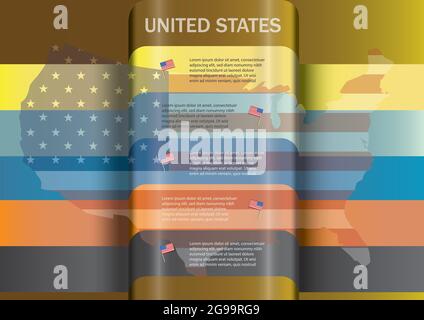 Vorlage für Infografiken in den Vereinigten Staaten von Amerika. Geschäfts- oder Finanzdarstellung. Vektor- und Illustrationsdesign. Stock Vektor