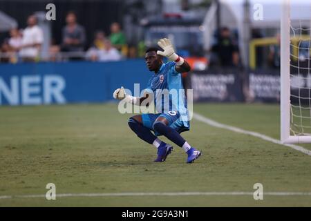 St. Petersburg, FL USA; Loudoun United FC Torhüter Jermaine Fordah (0) bereitet sich auf ein Spiel der USL gegen die Tampa Bay Rowdi vor Stockfoto