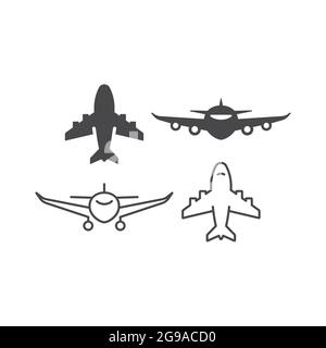 Flugzeug schwarze Vektorlinie und Glyphe. Einfache Symbolsatz für Fluggesellschaften. Stock Vektor