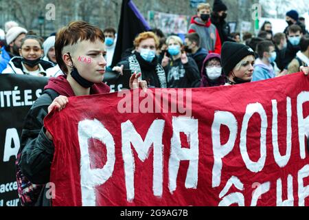 Manifestation pour 'LA PMA POUR TOUS' à Paris le 31. Januar 2021. Stockfoto