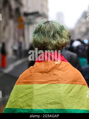 Manifestation pour 'LA PMA POUR TOUS' à Paris le 31. Januar 2021. Stockfoto