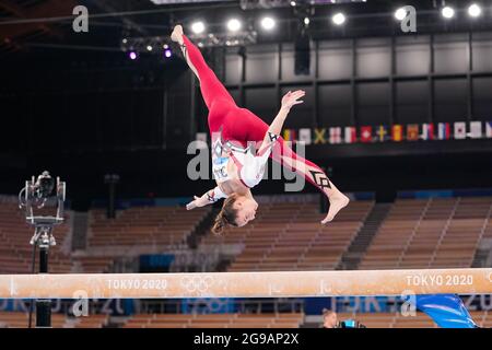 Tokio, Japan. Juli 2021. Pauline Schaefer-Betz (GER) Gymnastik - künstlerisch : Qualifikation der Frauen während der Olympischen Spiele 2020 in Tokio im Ariake Gymnastik Center in Tokio, Japan. Quelle: Kohei Maruyama/AFLO/Alamy Live News Stockfoto