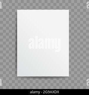 Realistische leeres Blatt Papier mit Schatten im A4-Format auf Transparenten karierten Hintergrund isoliert. Notebook oder Buch Seite. Design vorlage oder mockup Stock Vektor