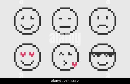 Symbol für das Emoji-Gesicht mit Pixellächeln. Pixel Emotion Smile Face Set. Emoji-Gesicht Lächeln, Pixel-Stil. Vektorgrafik. Stock Vektor