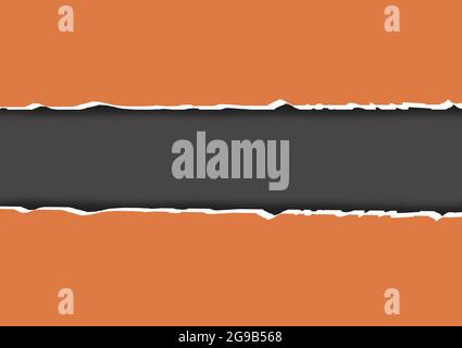 Zerrissenes Papier orange Hintergrund horizontal mit Streifenloch gerissen Stockfoto