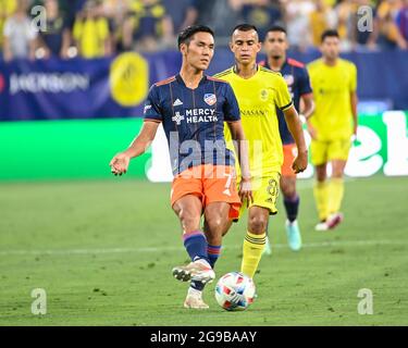 Nashville, TN, USA. Juli 2021. Cincinnati-Mittelfeldspieler Yuya Kubo (7) im Einsatz während des MLS-Spiels zwischen dem FC Cincinnati und dem SC Nashville im Nissan Stadium in Nashville, TN. Kevin Langley/CSM/Alamy Live News Stockfoto