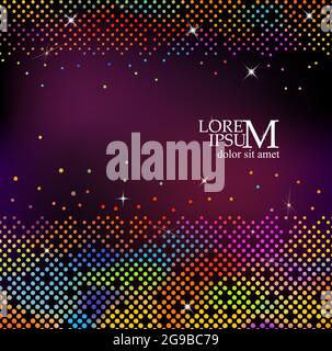 Dunkler Hintergrund mit hellen, mehrfarbigen Punkten. Vektorgrafik Stock Vektor