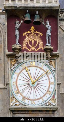 Wells Cathedral Uhr mit beweglichen Figuren Stockfoto