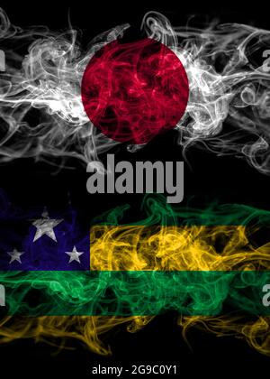 Rauchflaggen von Japan, Japan und Brasilien, Brasilianer, Sergipe Stockfoto