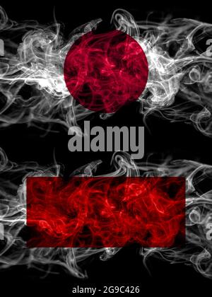 Rauchflaggen von Japan, Japan und den Vereinigten Arabischen Emiraten, Sharjah Stockfoto