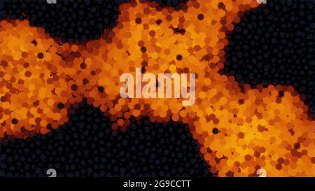 Unzählige Partikel bilden eine Struktur, die einen Lavastrom imitiert. Stockfoto