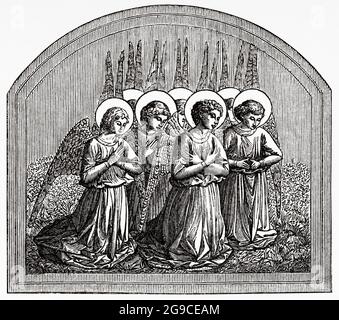 Das Gebet der Engel. Fresko im Palazzo Medici Riccardi von Benozzo Gozzoli. Renaissance, Florenz. 15. Jahrhundert, Italien. Alte Illustration von Jesus Christus aus dem 19. Jahrhundert von Veuillot 1881 Stockfoto