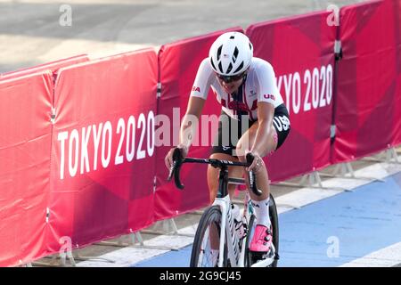 Shizuoka, Japan. Juli 2021. Chloe Dygert (USA) Radfahren: Frauen-Straßenrennen während der Olympischen Spiele in Tokio 2020 auf dem Fuji International Speedway in Shizuoka, Japan. Quelle: Shutaro Mochizuki/AFLO/Alamy Live News Stockfoto