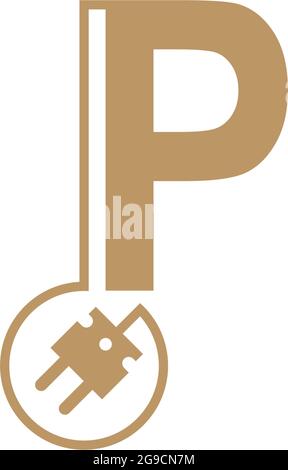 Vorlagenvektor für das Symbol des P-Logos des Stromkabels Stock Vektor