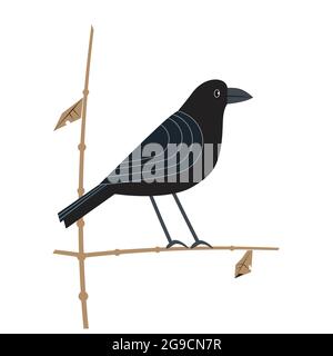 Schwarzes Rabensymbol für flache Farbvektoren Stock Vektor
