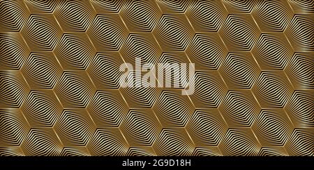 Abstrakte geometrische Muster Sechseck-Form mit gestreiften Linien goldene Welle. Luxus Gold Hintergrund für dekorative, Tapete, Stoff, Verpackung Stock Vektor