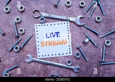 Text mit Inspiration Live Stream. Konzept Bedeutung, um ein Video oder Audio-Material mit dem Einsatz von Internet New Ideas Brainstoming für zu senden Stockfoto